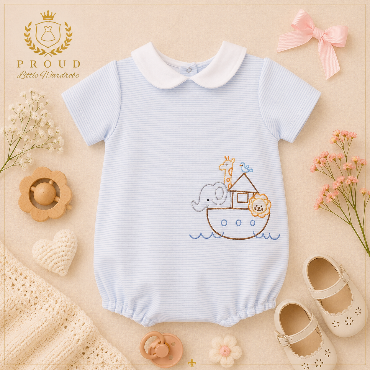 Blue Noah’s Ark Bubble Romper