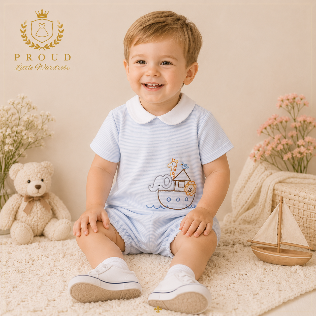 Blue Noah’s Ark Bubble Romper