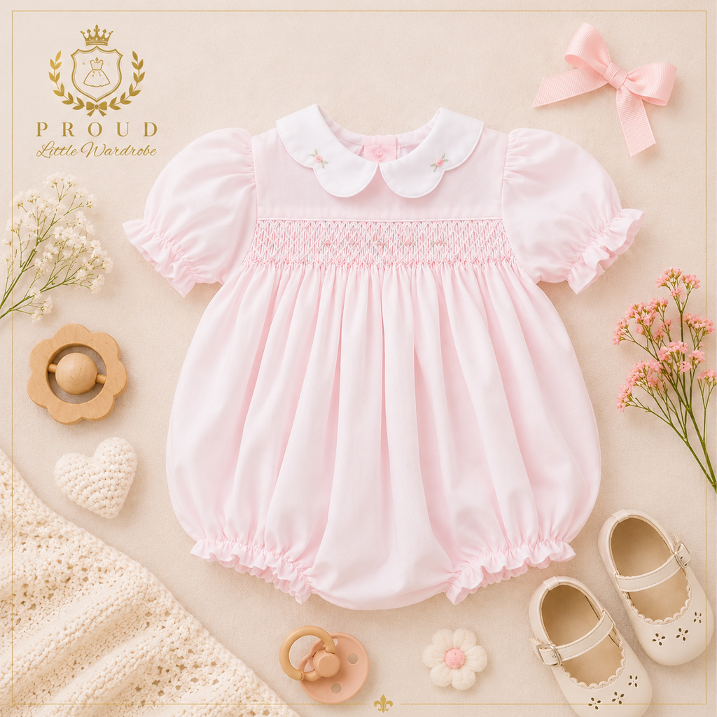Pink Smocked Bubble Romper