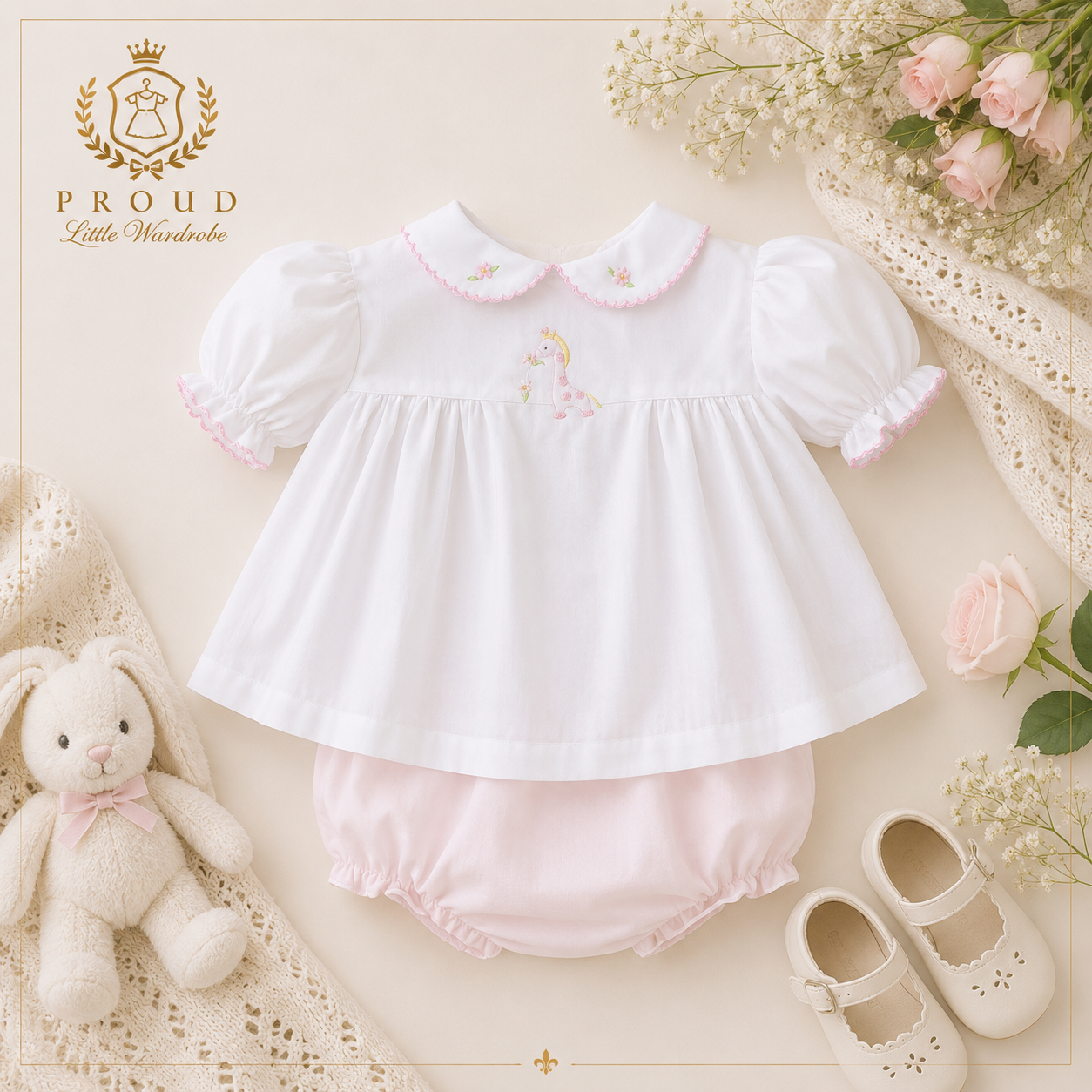 Pink Giraffe Two-Piece Bloomer Set