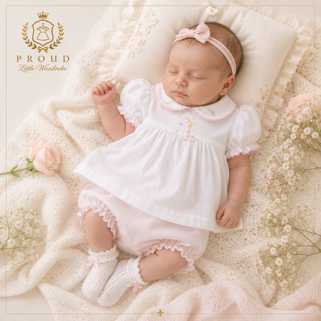 Pink Giraffe Two-Piece Bloomer Set