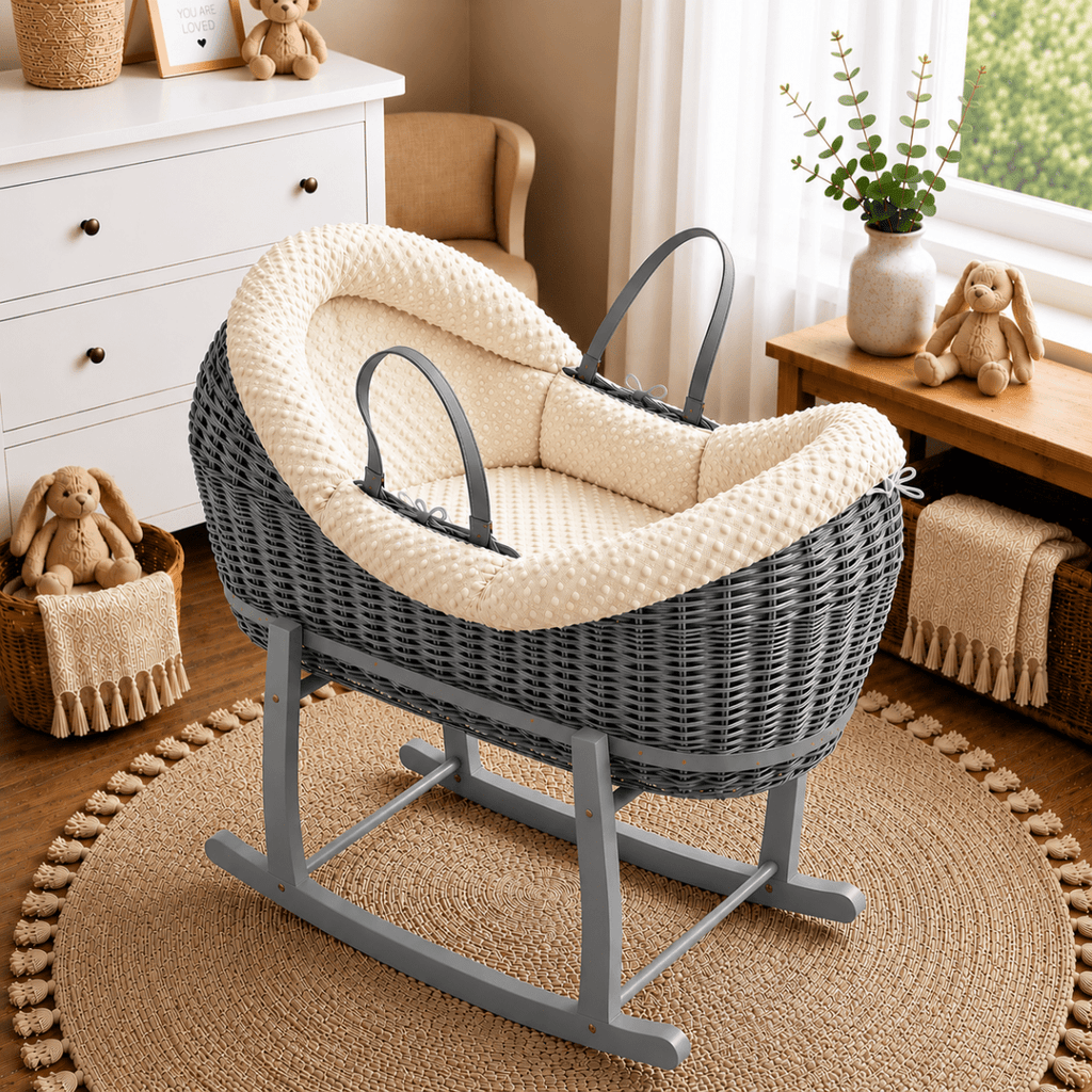 Wicker Deluxe Pod Baby Moses Basket With Stand