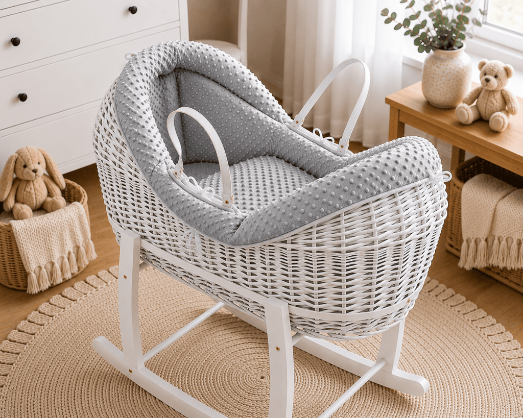 Wicker Deluxe Pod Baby Moses Basket With Stand