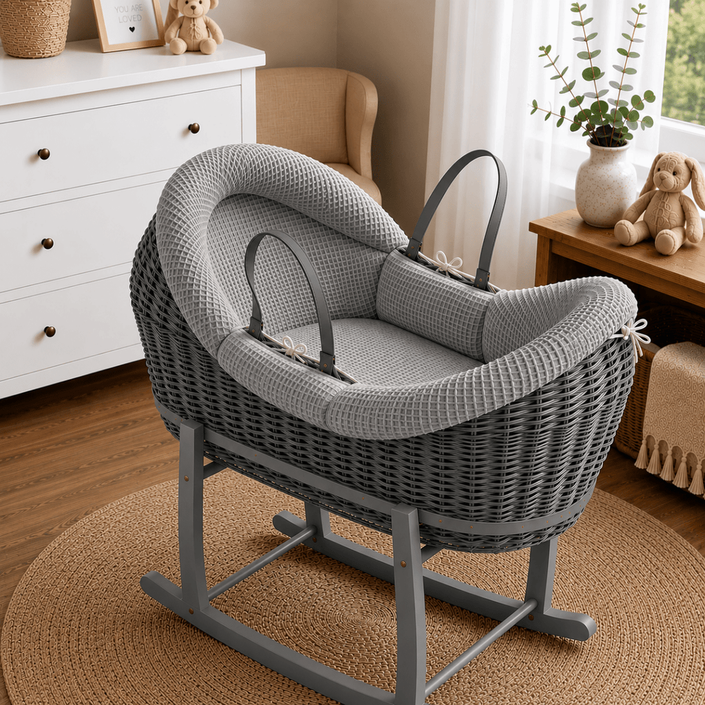 Wicker Deluxe Pod Baby Moses Basket With Stand
