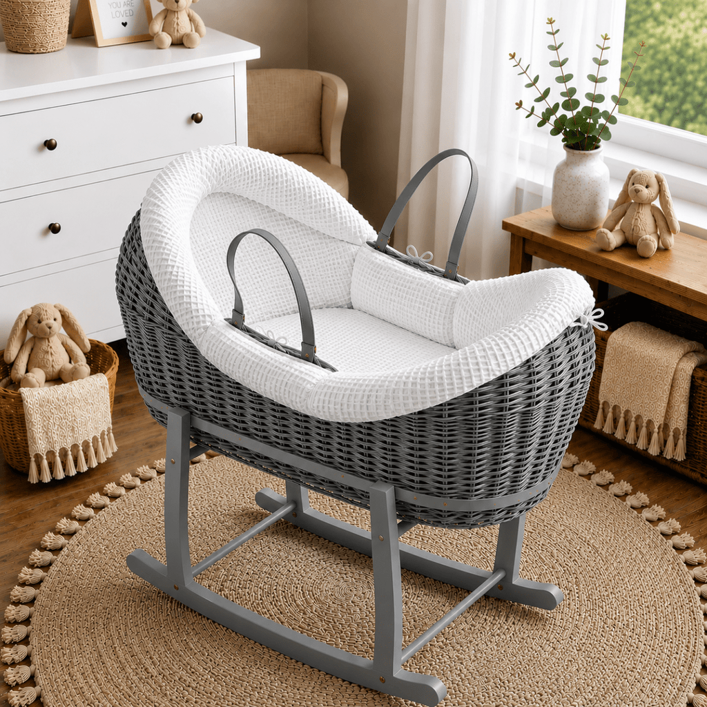 Wicker Deluxe Pod Baby Moses Basket With Stand